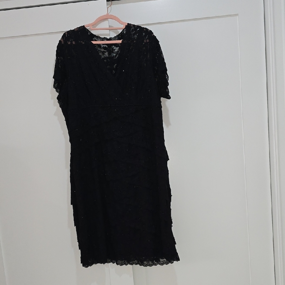 David's Bridal Black Sheath Midi Dress V-Neck